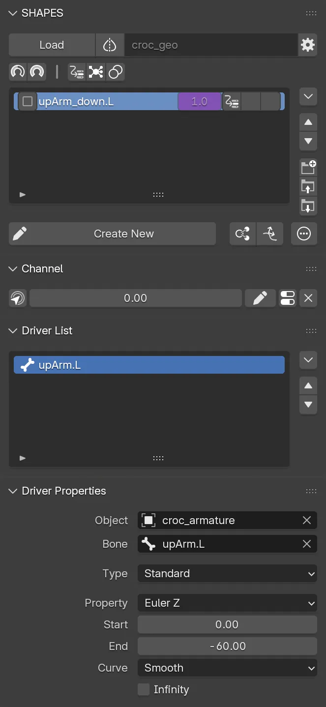 A driven target item with all associated driver properties listed.