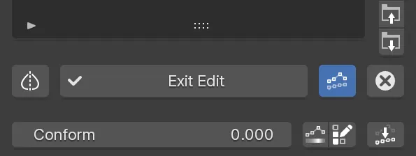 Enabled Conform Mode while in Edit Mode with additional controls (from left to right): Conform Value - Deviation - Edit Weights - Conform