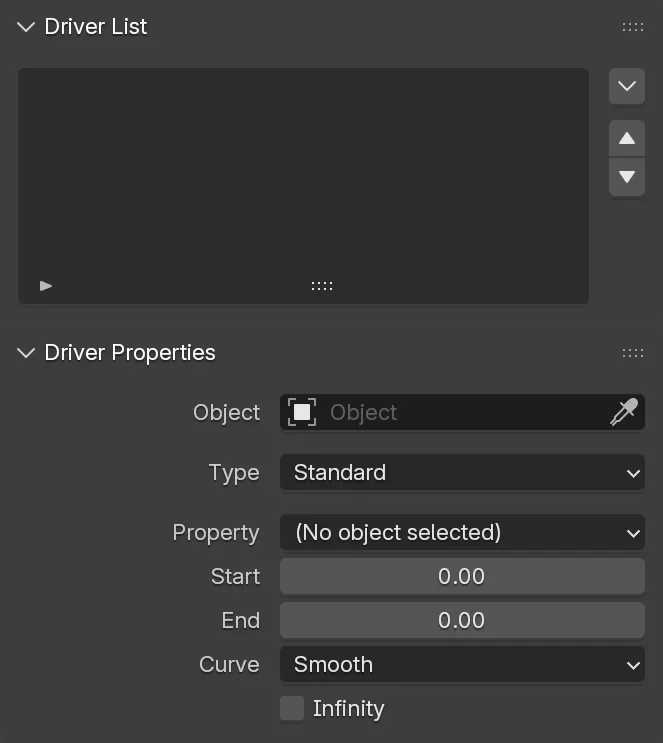 The Shape Driver panel with the Driver List and the Driver Properties.