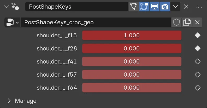 The Post Shape Keys modifier in the Modifiers property panel.