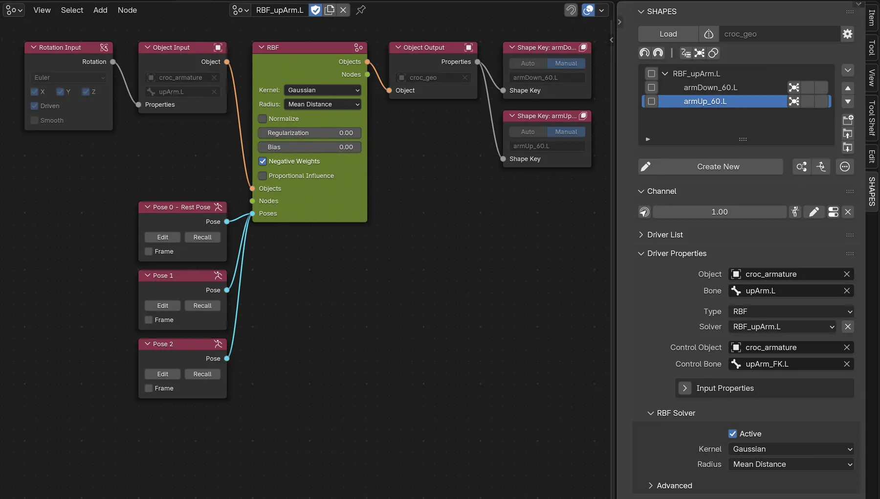 The activated solver with three poses, including the rest pose.