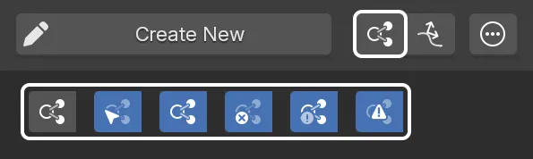 The status icons for the Sync Objects, indicating (from left to right): Synchronised Edit Mode Off - Select Object - Active Selection - Inactive - Partial - Mismatch/Error.