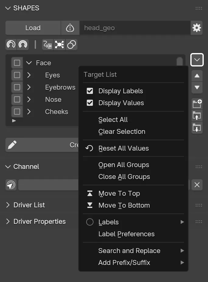 The Target List Menu.