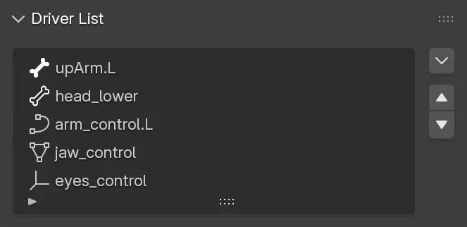 The Driver List with different driver object types.